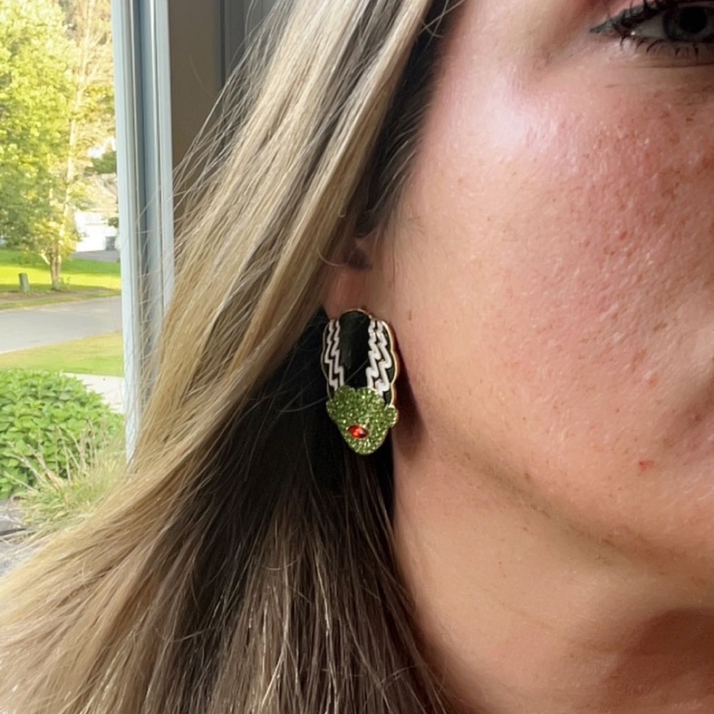 Frankenstein’s Bride Rhinestone Studded Halloween Earrings - Picture 7 of 9